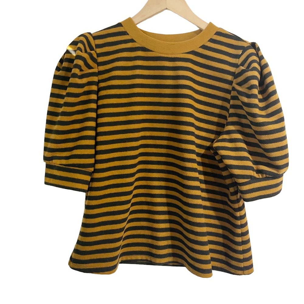 Who What Wear Women Sweater Blouse Brown Black Striped Balloon Sleeves Large